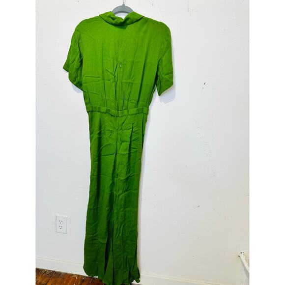REFORMATION Green Satin Blend Short Sleeve V-Neck Danika A-Line Dress Size M - Picture 7 of 14
